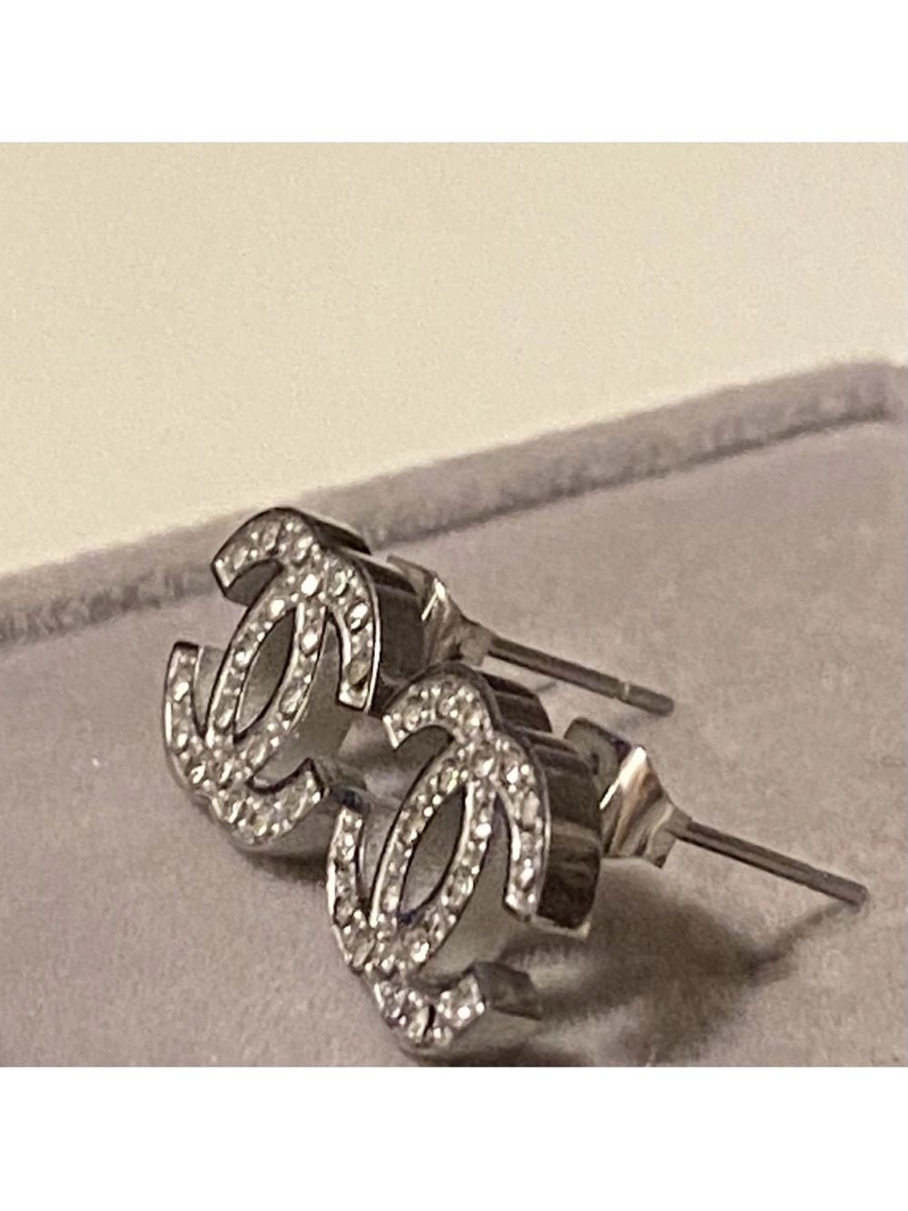 14K plated stud earrings zircon CC stainless steel silver - Picture 2 of 5